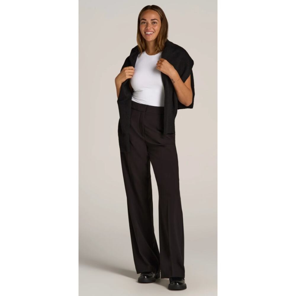 American Tall Womens Flat Front Wide Leg Dress Pants Trouser Black Size 6 XT New